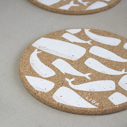 Whale Printed Cork Placemats, 25cm, Set of 4