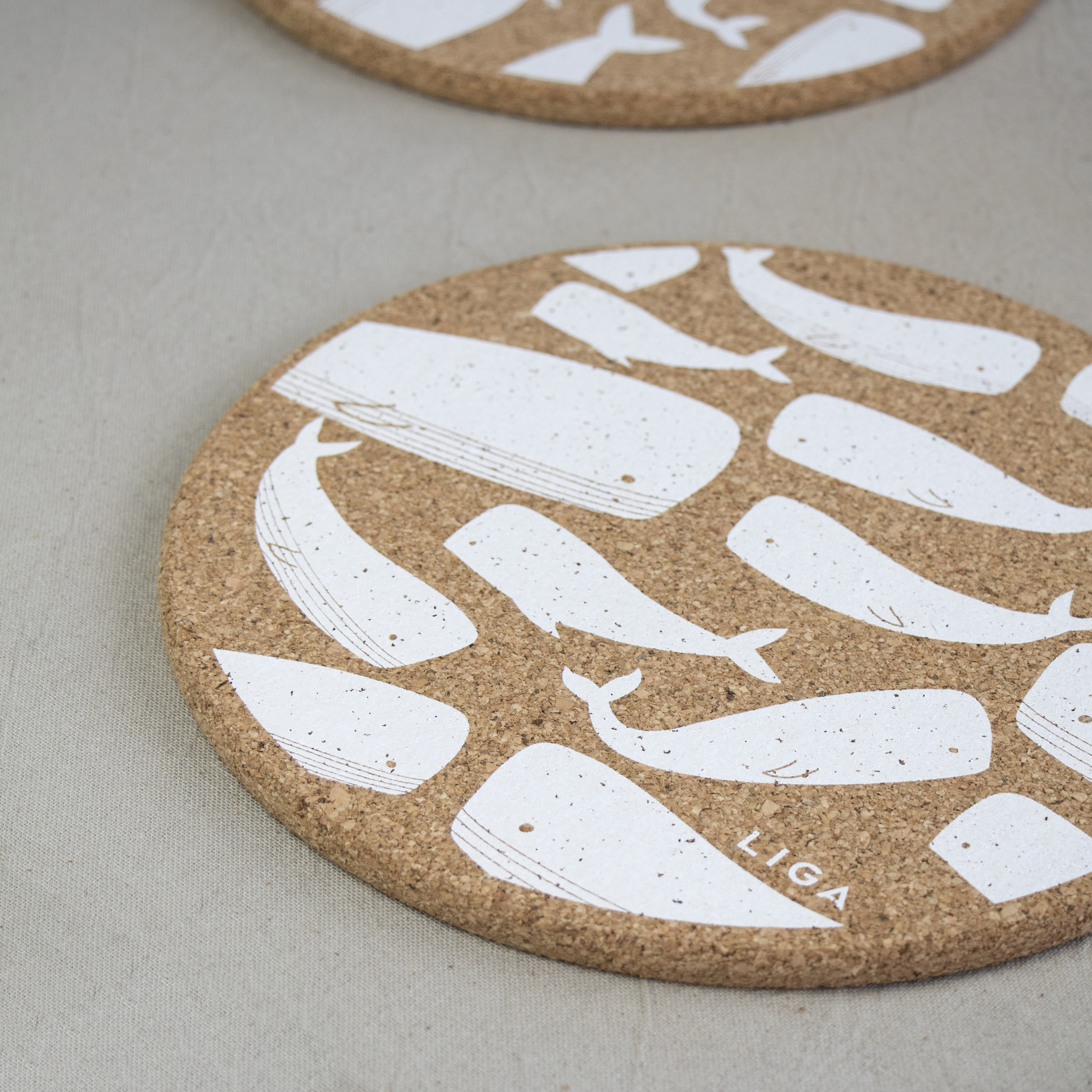 Whale Printed Cork Placemats, 25cm, Set of 4