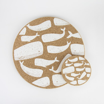 Whale Printed Cork Placemats, 25cm, Set of 4