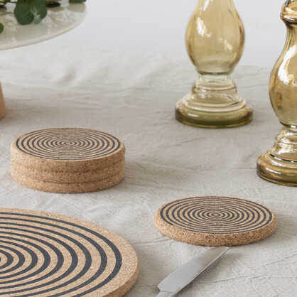 Orbit Grey Printed Cork Coasters, 10cm, Set of 4