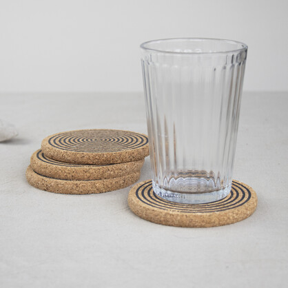 Orbit Grey Printed Cork Coasters, 10cm, Set of 4