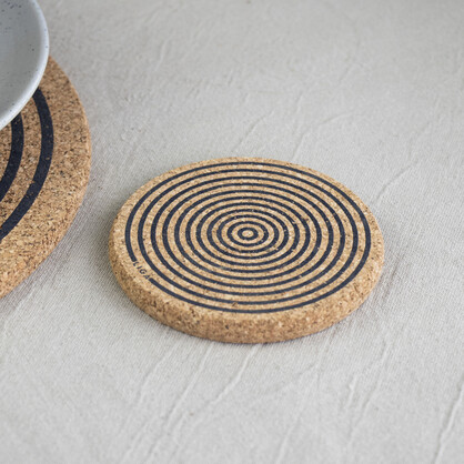Orbit Grey Printed Cork Coasters, 10cm, Set of 4