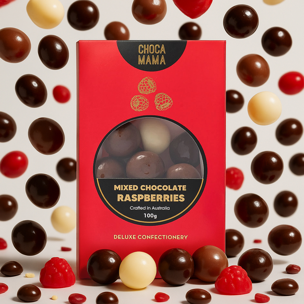 Mixed Chocolate Raspberries 100g