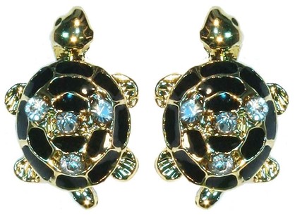 E1684    GOLD WITH CRYSTAL TURTLE EARRINGS