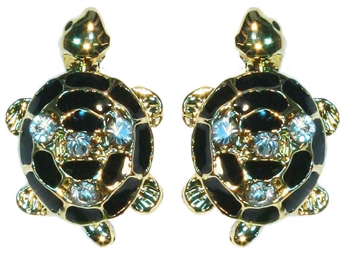 E1684    GOLD WITH CRYSTAL TURTLE EARRINGS