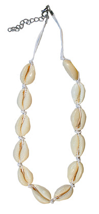P6848 CREAM COWRIE SHELL CHOKER W/ ADJUSTABLE CHAIN