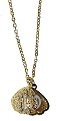 P6994 GOLD PLATED ST STEEL  CLAM /W PEARL