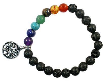 BR6518 CHAKRA & LAVA BEAD W/ TREE BRACELET