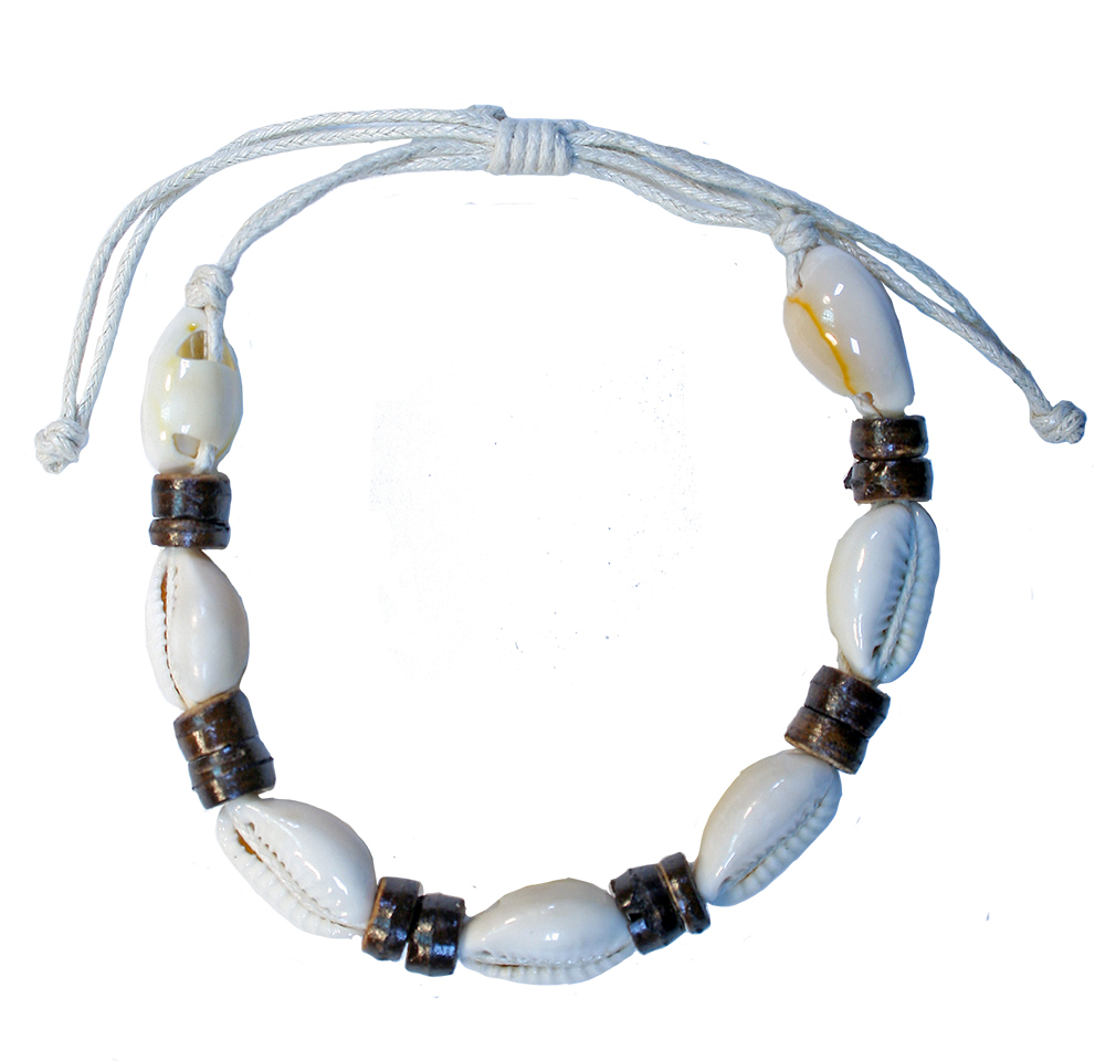 BR7072   COWRIE SHELL & COCONUT BRACELET
