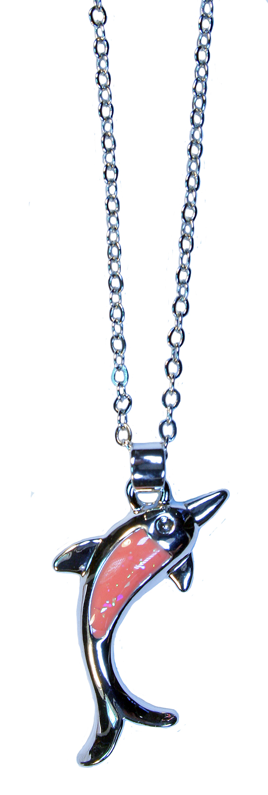 P7173  PINK IMITATION OPAL DOLPHIN NECKLACE