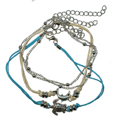 ANP6759   3 STRAND TURTLE AND DOLPHIN ANKLET
