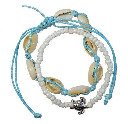 BR6758   2 STRAND COWRIE SHELL AND TURTLE BRACELET