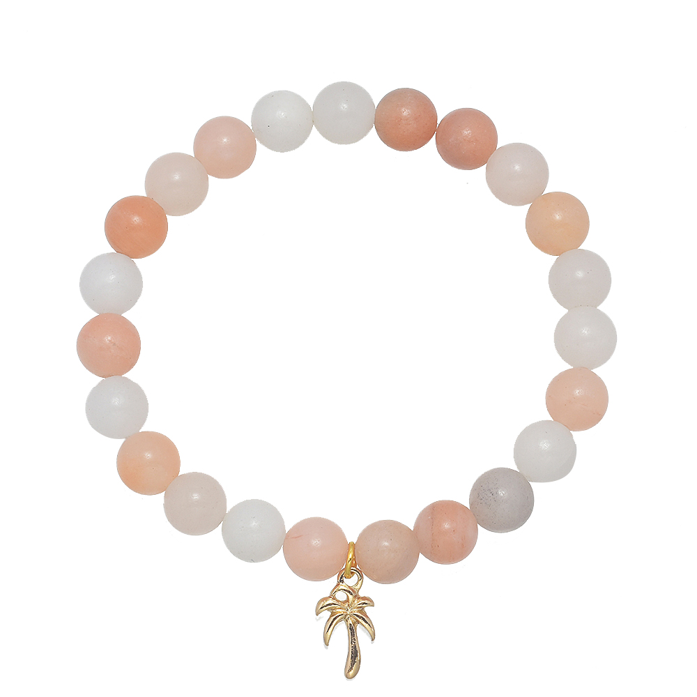 BR7749 6MM PINK AVENTURINE BRACELET W/ DAINTY GOLD PALM