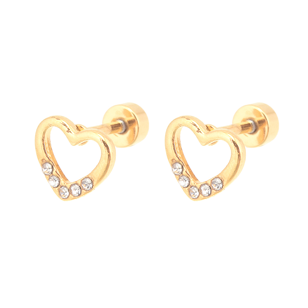 E2153 TINY GOLD HEART EARRINGS WITH CRYSTALS