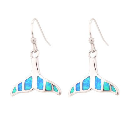 E2157 GREEN SYNTHETIC OPAL STEEL WHALETAIL EARRINGS
