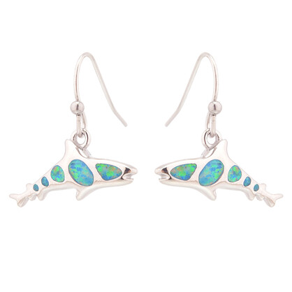 E2161 GREEN SYNTHETIC OPAL STEEL WHALESHARK EARRINGS