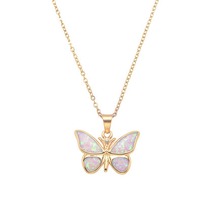 P8226 PINK SYNTHETIC OPAL GOLD BUTTERFLY PENDANT