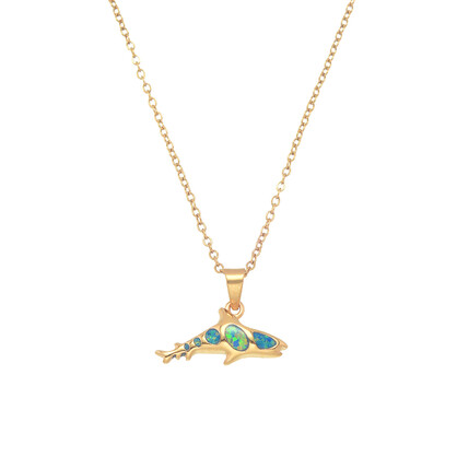 P8228 GREEN SYNTHETIC OPAL GOLD WHALESHARK PENDANT