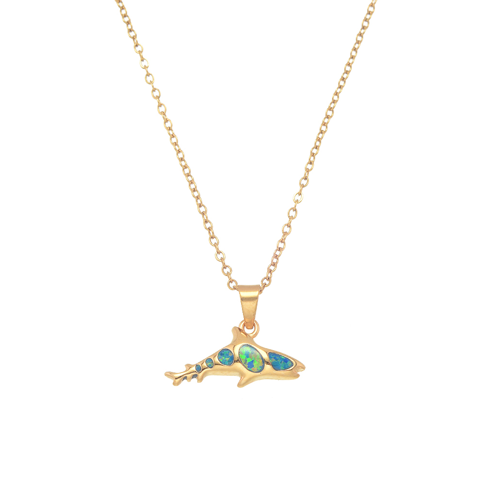 P8228 GREEN SYNTHETIC OPAL GOLD WHALESHARK PENDANT