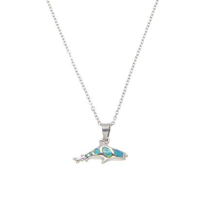 P8229 GREEN SYNTHETIC OPAL STEEL WHALESHARK PENDANT