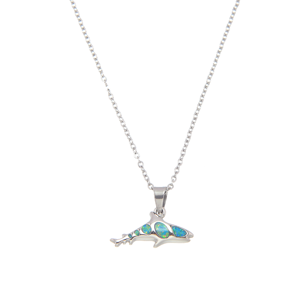 P8229 GREEN SYNTHETIC OPAL STEEL WHALESHARK PENDANT