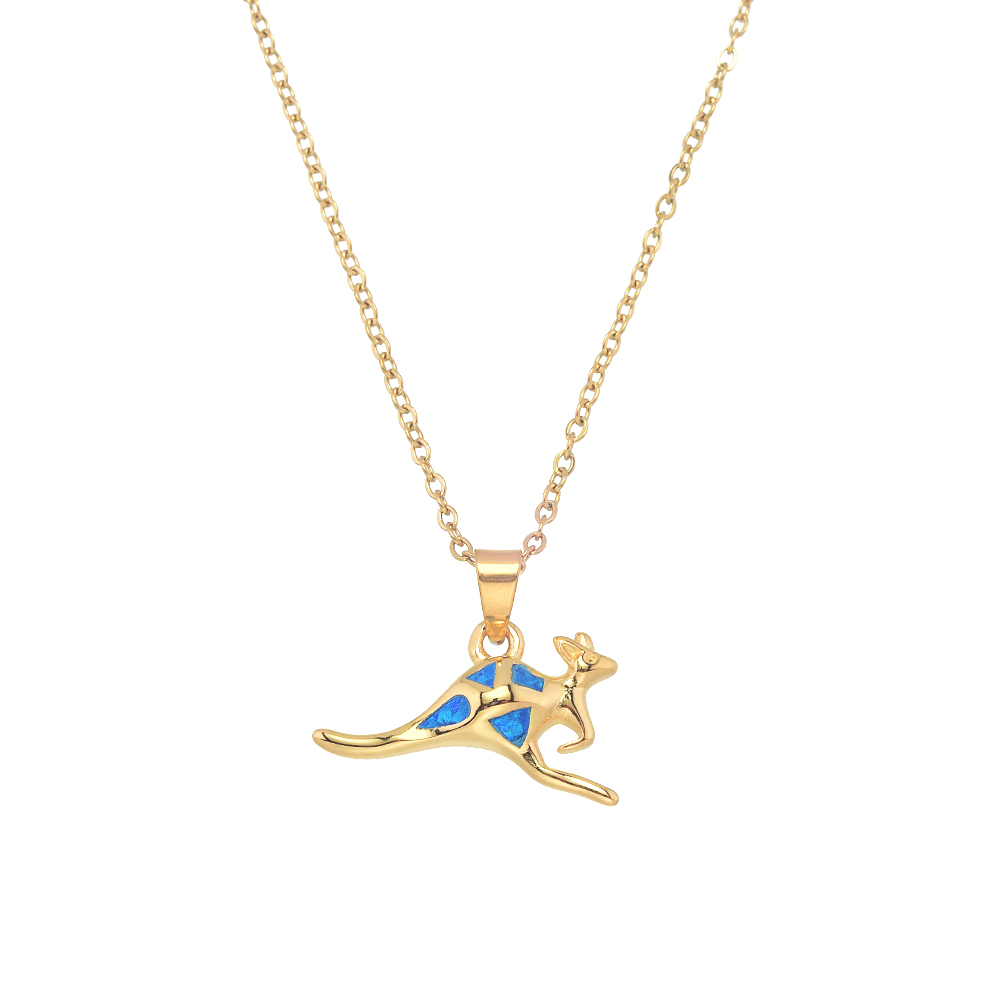 P8232 BLUE SYNTHETIC OPAL GOLD KANGAROO PENDANT