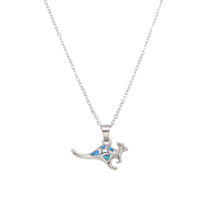 P8233 BLUE SYNTHETIC OPAL STEEL KANGAROO PENDANT