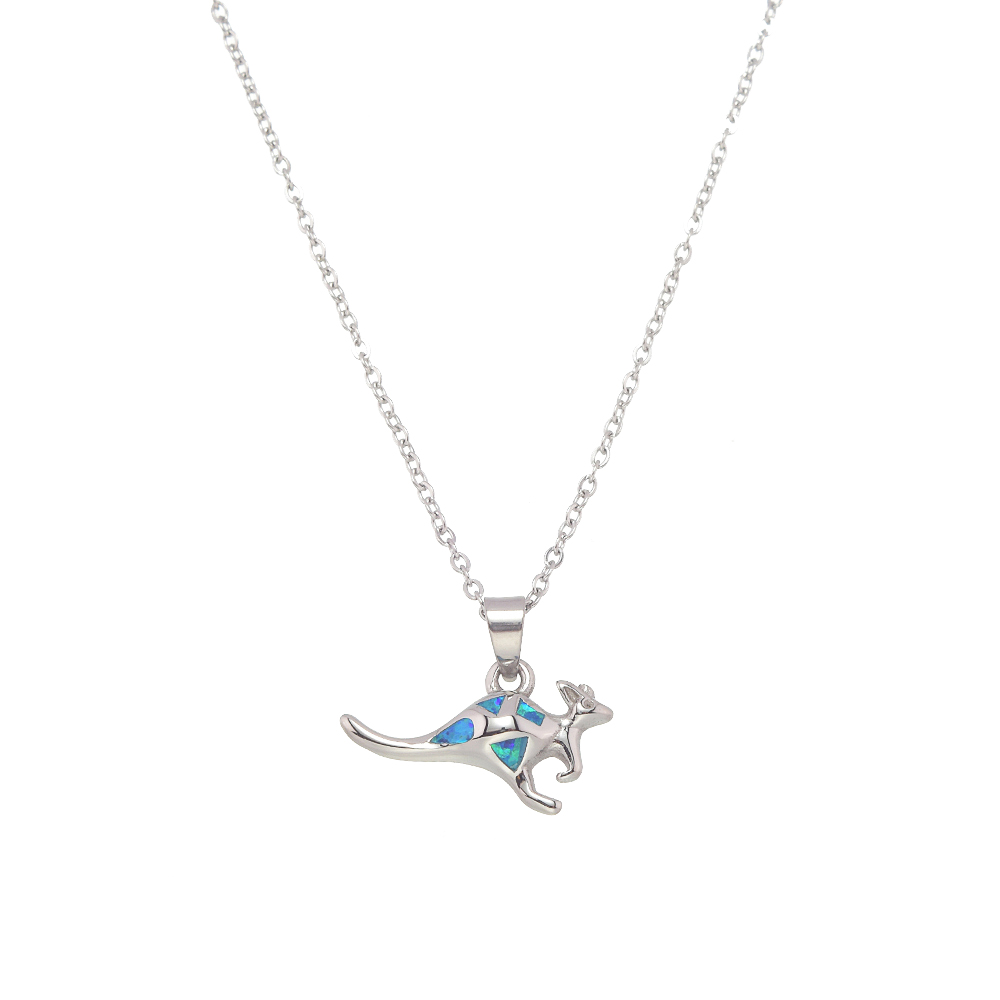 P8233 BLUE SYNTHETIC OPAL STEEL KANGAROO PENDANT