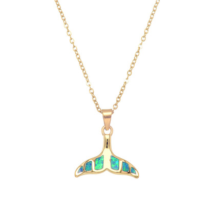 P8234 BLUE SYNTHETIC OPAL GOLD WHALETAIL PENDANT