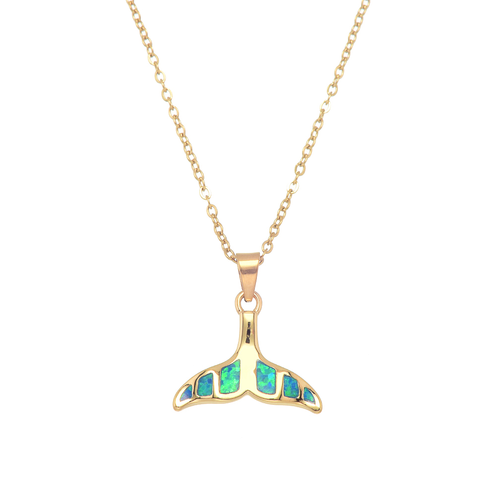 P8234 BLUE SYNTHETIC OPAL GOLD WHALETAIL PENDANT