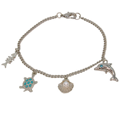 BR8243 MARINE CHARMS RHODIUM CHAIN BRACELET