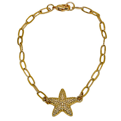 BR8242 PAPERCLIP STARFISH CHARM GOLD BRACELET