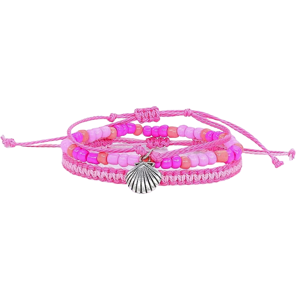 BR7373 3 STRAND PINK CLAM BRACELET SET