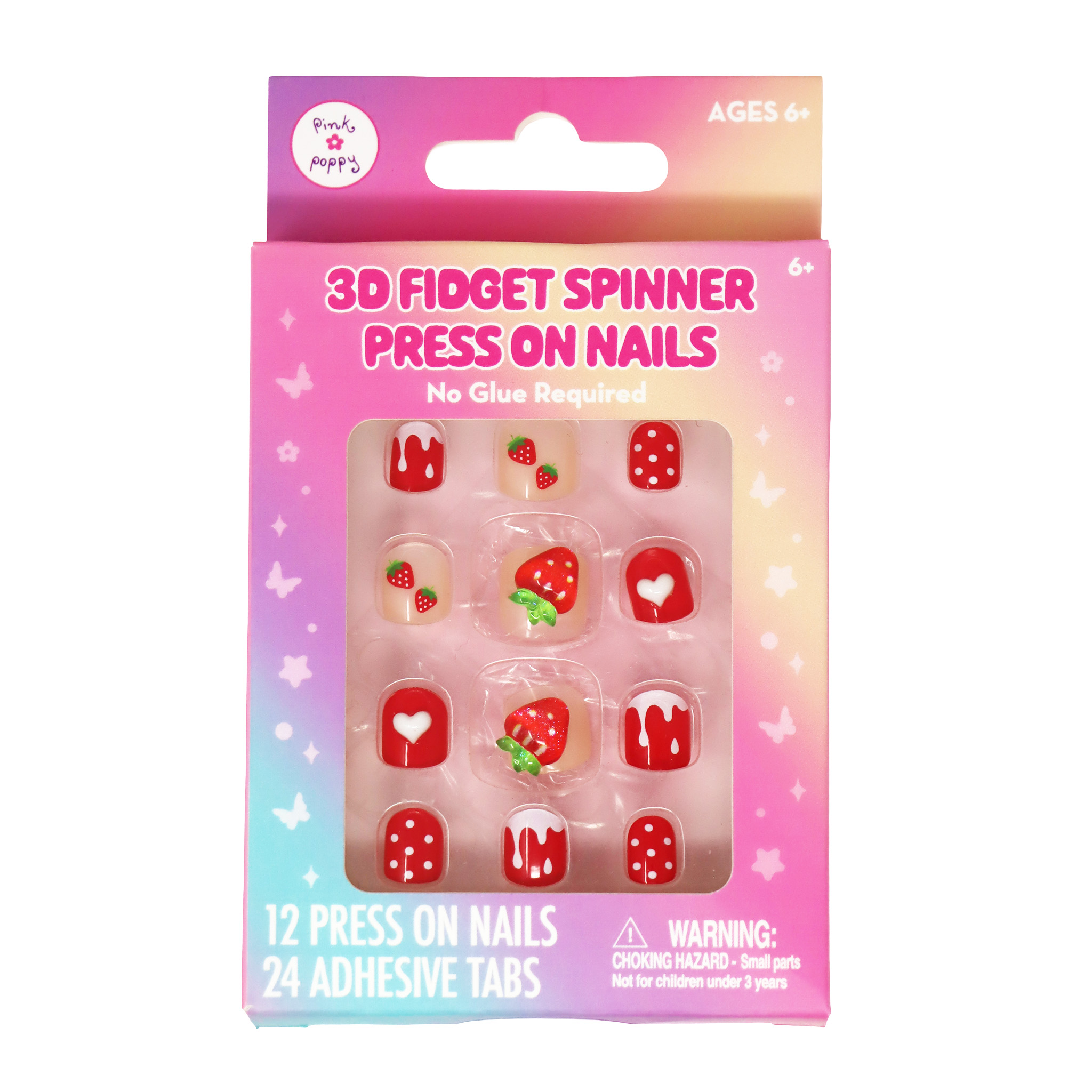 3D Fidget Spinner Press On Nails Strawberry