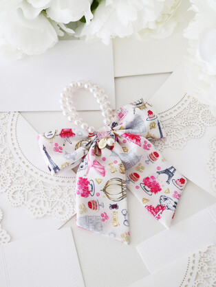 Claris Fashion Print and Pearl Hair Elastic with Bow