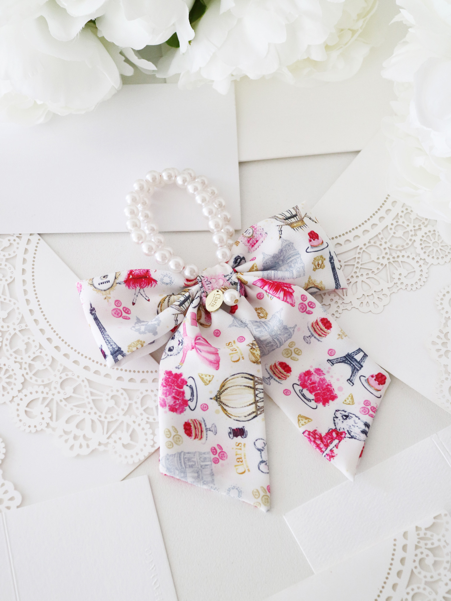 Claris Fashion Print and Pearl Hair Elastic with Bow