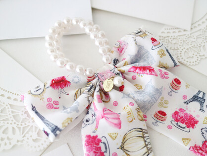 Claris Fashion Print and Pearl Hair Elastic with Bow