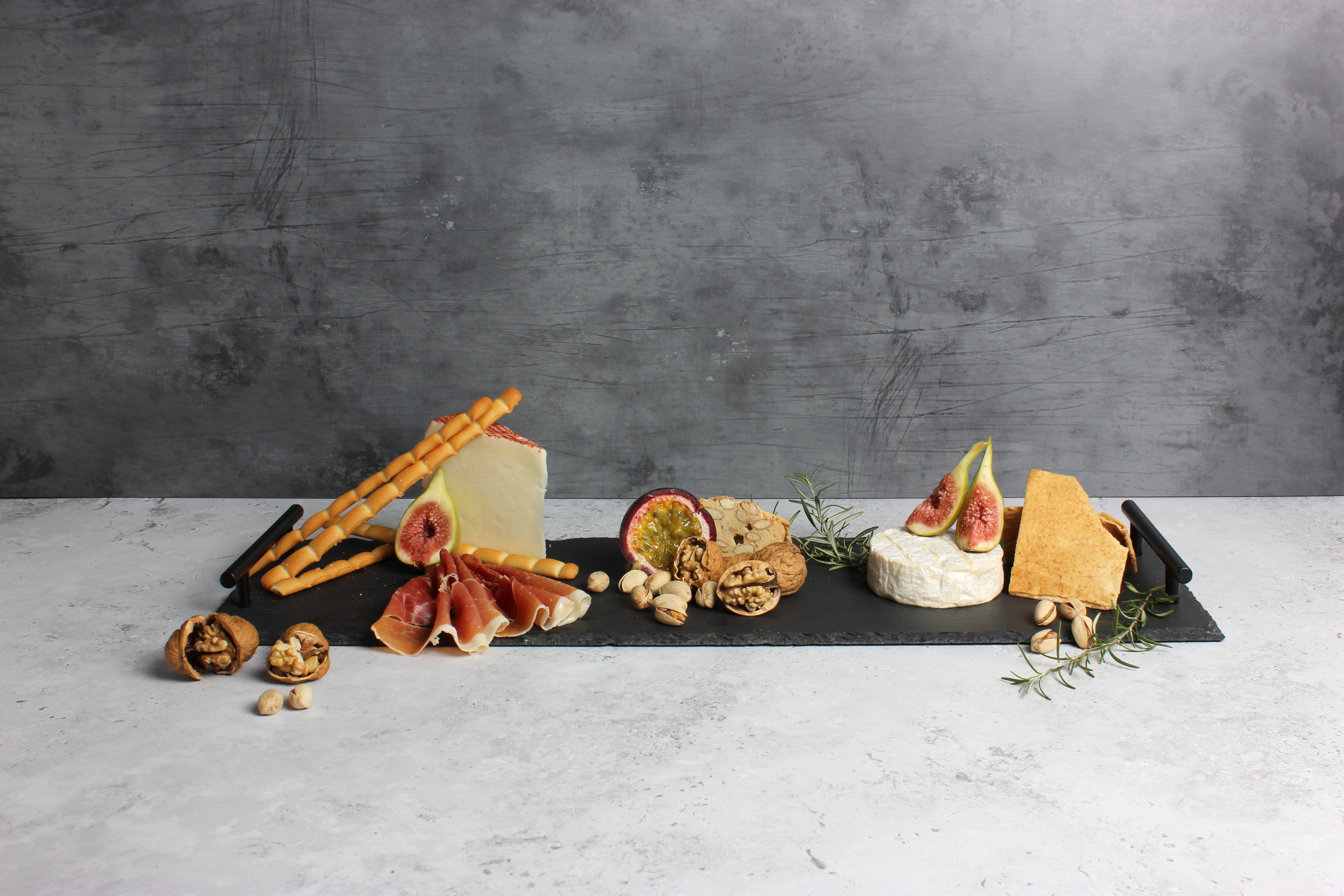 Slate Tray with Matte Black Handles - Size: 60 x 20cm