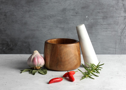 Acacia Wood and Marble Mortar and Pestle