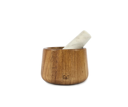 Acacia Wood and Marble Mortar and Pestle