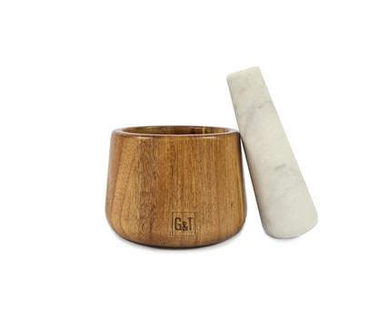 Acacia Wood and Marble Mortar and Pestle