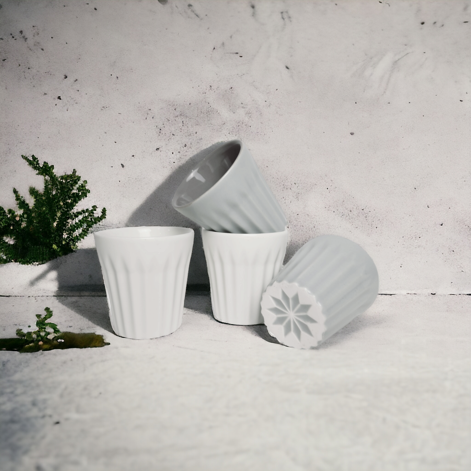 Matte Grey and White Espresso Cup - Set of 4