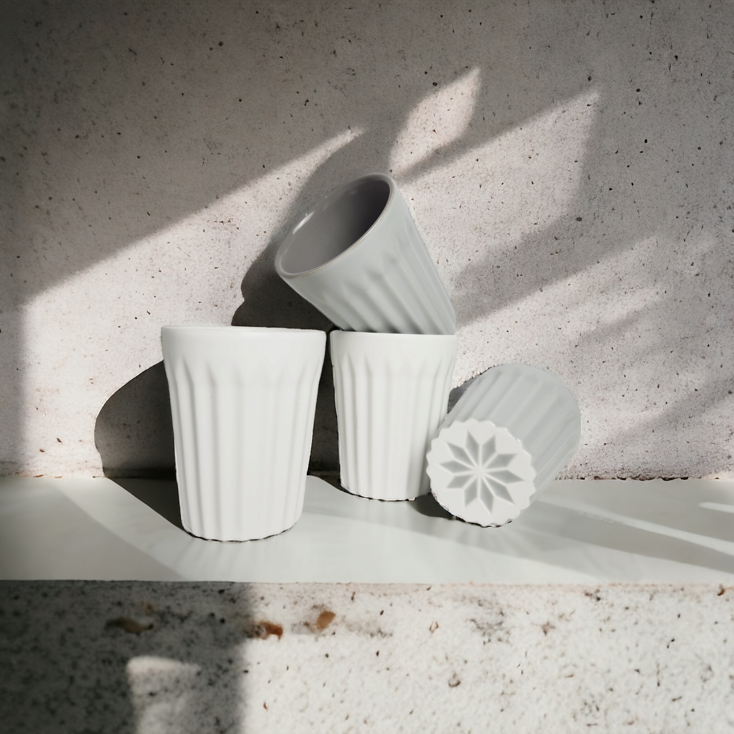 Matte Grey and White Latte Cup - Set of 4