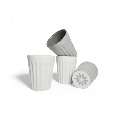 Matte Grey and White Latte Cup - Set of 4