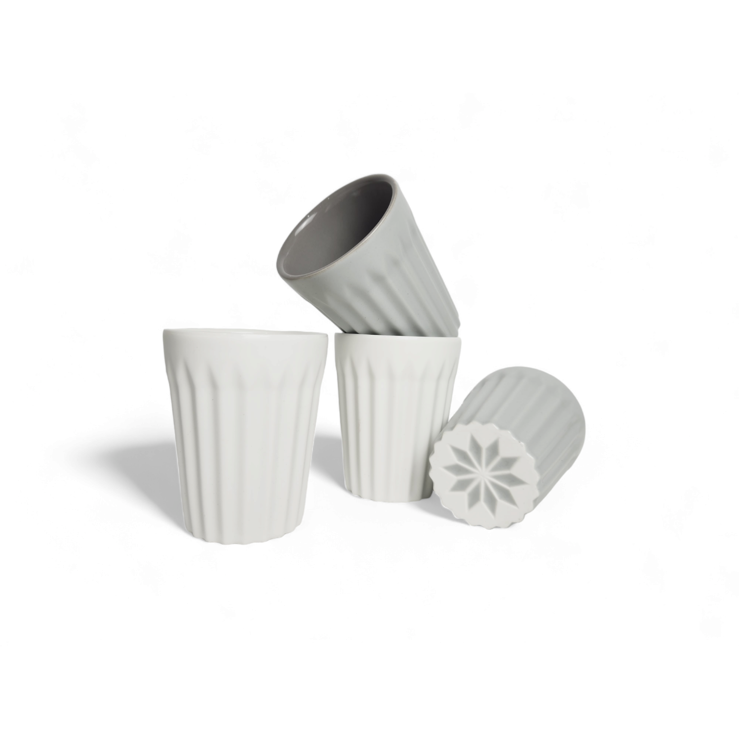Matte Grey and White Latte Cup - Set of 4