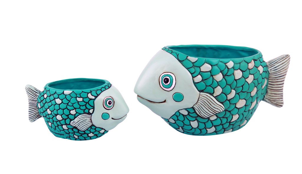Wholesale Set of 6 Baby blue FISH Planter, W 15cm RIKARO Fieldfolio