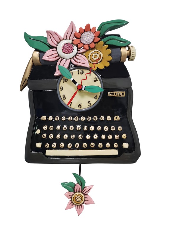 'Black VINTAGE WRITER' clock, H 34 x W 20cm