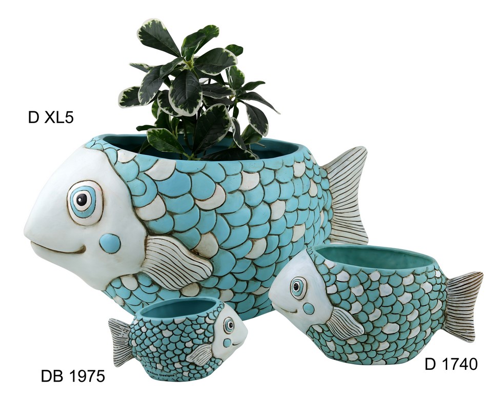 Wholesale Set of 6 Baby blue FISH Planter, W 15cm RIKARO Fieldfolio
