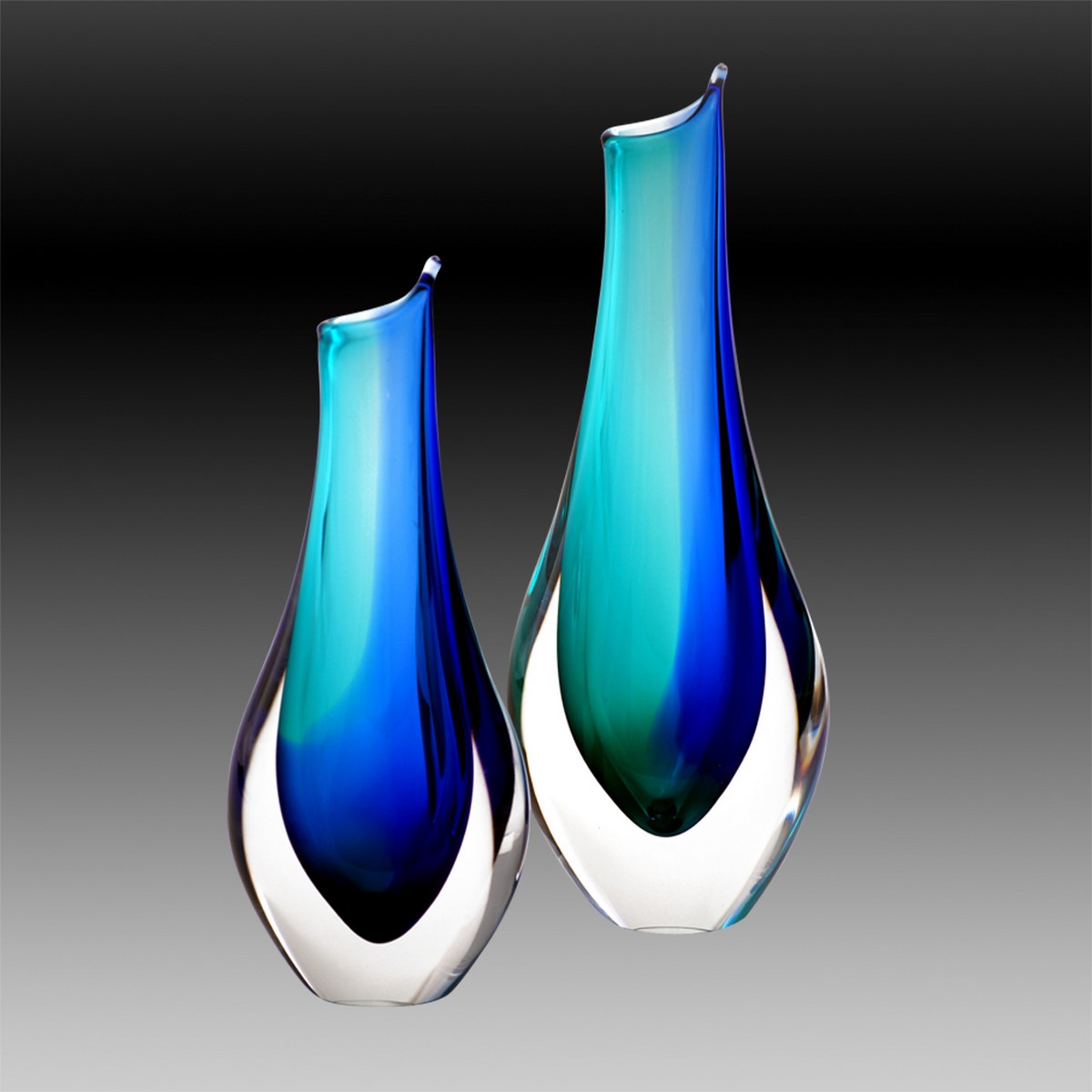 Crystal Vase 22+27 cm - blue+turq