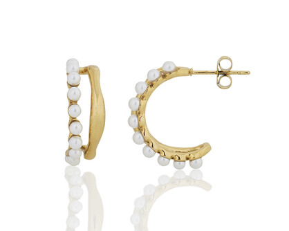 GOLD FRESHWATER PEARL ECLECTIC HOOP EARRINGS. 2.1CMS LENGTH